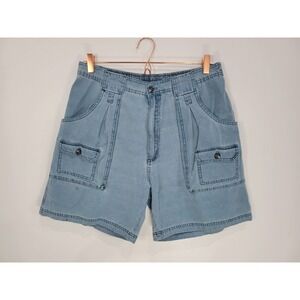 Vtg RedHead Mens Light Wash Denim Cargo Shorts Sz 36 Blue Pleated Elastic Waist